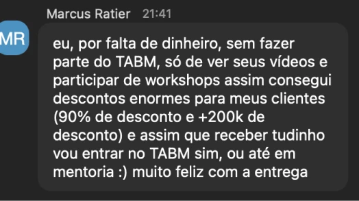 Print de mensagem sobre descontos de 90% e mais de R$ 200 mil para clientes